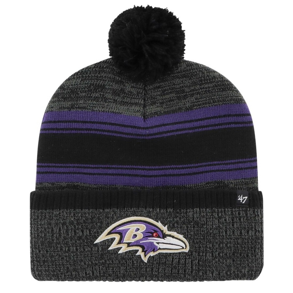 NWT ‘47 Adult Unisex Baltimore Ravens Black Fadeout Cuffed Knit Hat with Pom
